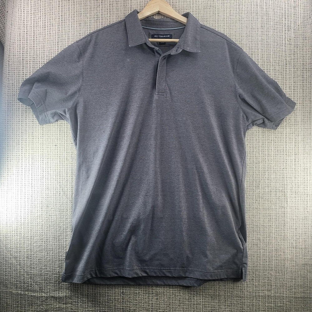 Mizzen+Main Polo Shirt Mens XL Gray Trim Fit Solid Soft Jersey Knit Casual
